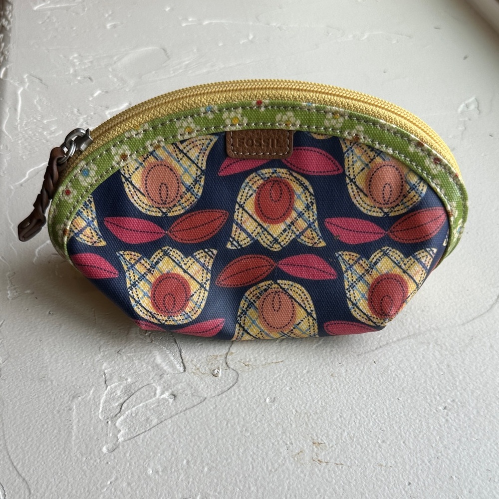 Fossil Navy and Yellow Patterned Cosmetic Bag